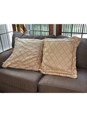 Reba 26"x26” Throw Pillow Covers (only) Set of 2 Geometric Brown Gold W/ Piping